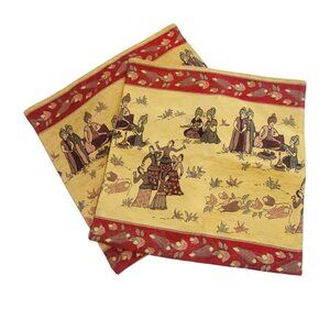 2 Turkish Tapestry Pillow Covers  17" Square Red Gold People Gallery Ifran Zip